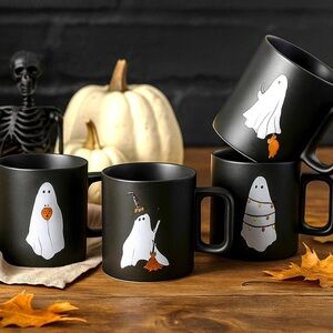 Black Halloween Ghost Mugs Set